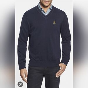NWT  Psycho Bunny Men's Navy Sweater with Embroidered Logo Pullover V-Neck  XS